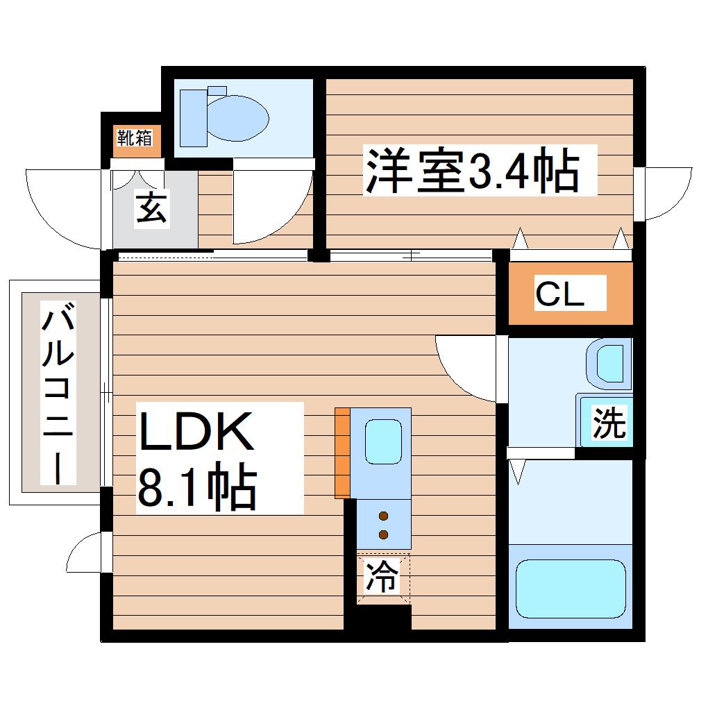 ガス割第12弾宮町4丁目アパートB棟(1LDK/1階)の間取り写真