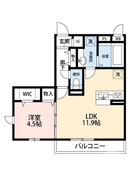 リュバン鳳(1LDK/3階)の間取り写真
