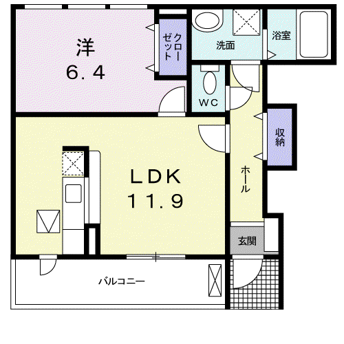 シトロン・フィオーレ(1LDK/1階)の間取り写真