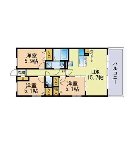 サクセス上大利(3LDK/3階)の間取り写真