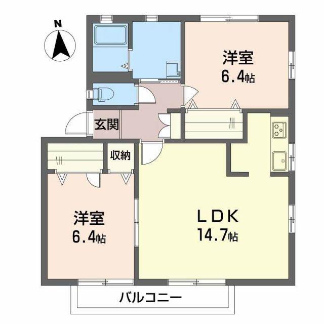 ディアス平野A棟(2LDK/2階)の間取り写真