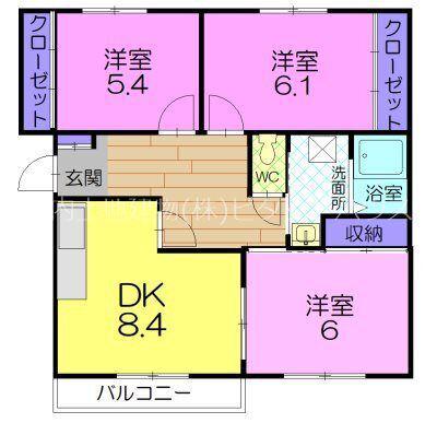 ニューエルディム御幸(3DK/2階)の間取り写真