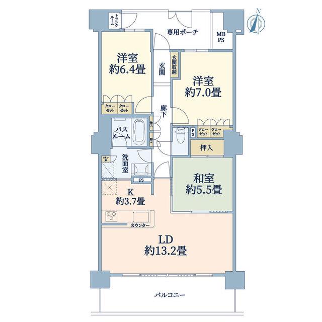 ライオンズタワー勾当台通(3LDK/15階)の間取り写真