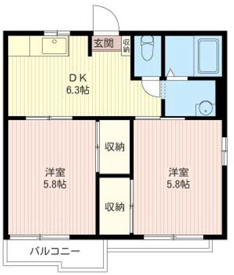 ヴェルディ菊池(2DK/2階)の間取り写真