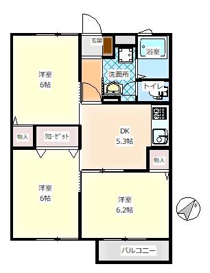 ドミールさつき(3DK/2階)の間取り写真