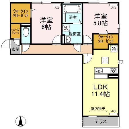 リーリエ中吉野(2LDK/1階)の間取り写真