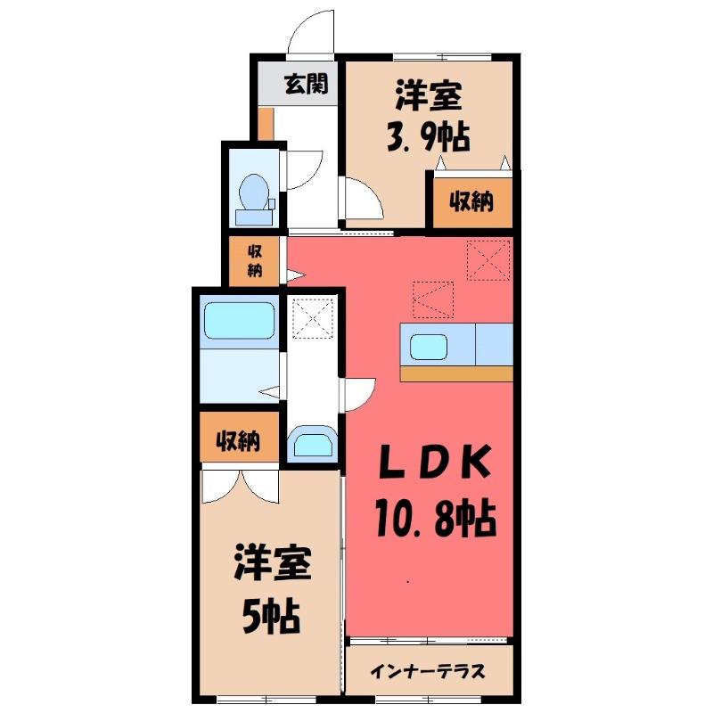 熊谷市新堀スターテラスII(2LDK/1階)の間取り写真