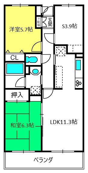 スターコート北浦和(2SLDK/5階)の間取り写真