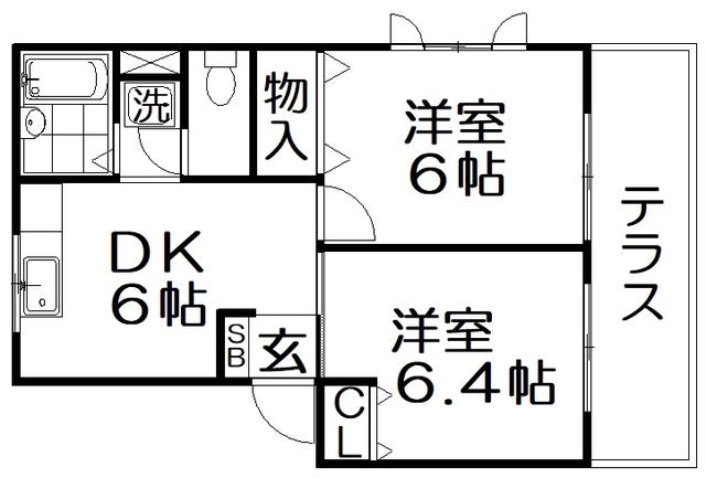 リヴィエール・シャン西禁野(2DK/1階)の間取り写真