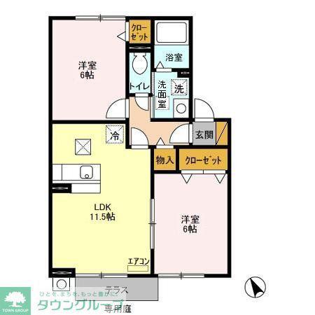 アミューズA(2LDK/1階)の間取り写真