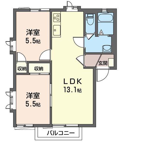 グリーンヒルズ田村B(2LDK/2階)の間取り写真