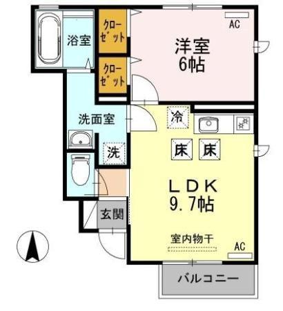 サニーウェル砧(1LDK/1階)の間取り写真
