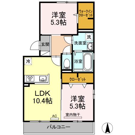 D-ROOM錦見(2LDK/3階)の間取り写真