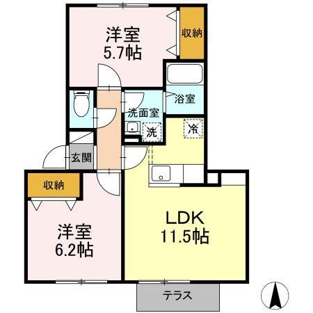フレアウエスト(2LDK/1階)の間取り写真