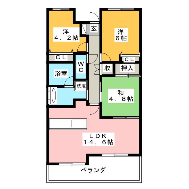 ウィステリア中田(3LDK/3階)の間取り写真