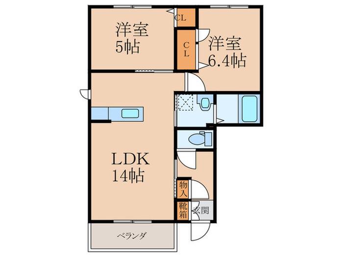 ディアコートハイツ  A棟(2LDK/1階)の間取り写真
