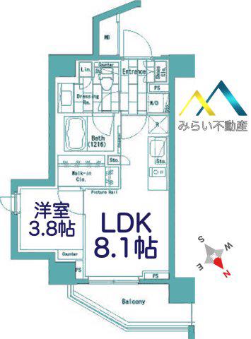 ザ・パークハビオ横浜山手(1LDK/3階)の間取り写真