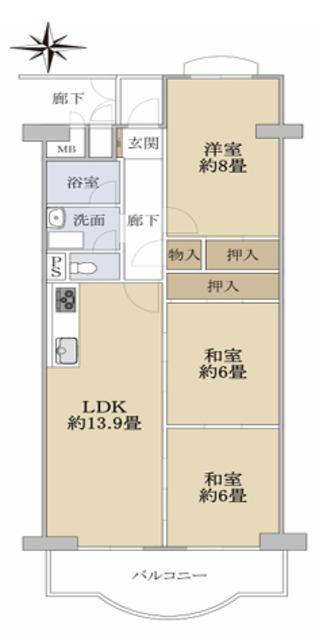 エバーグリーン金岡7棟(3LDK/4階)の間取り写真