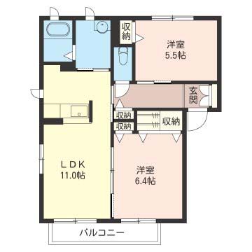 ジュネス弐番館(2LDK/1階)の間取り写真