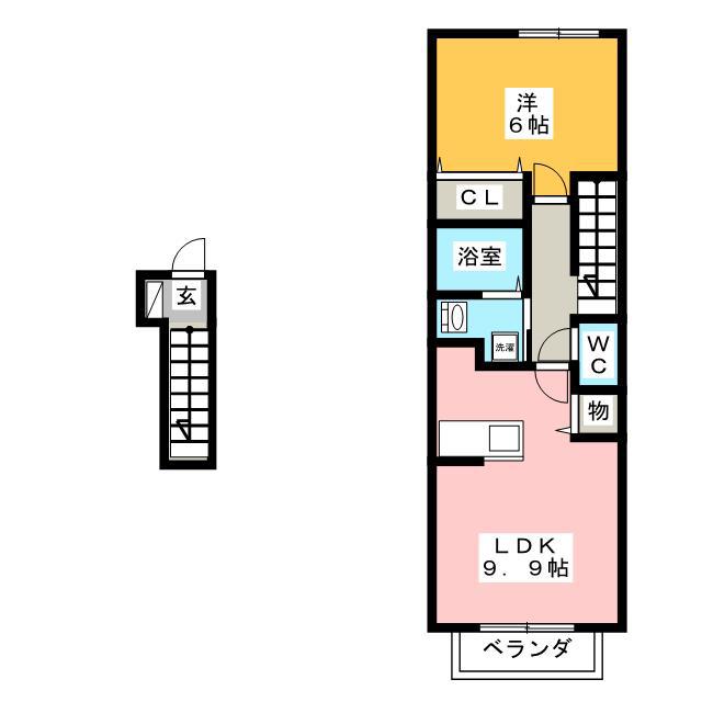 リバーサイド三城(1LDK/2階)の間取り写真