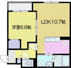 千歳市東郊AP(1LDK/3階)の間取り写真