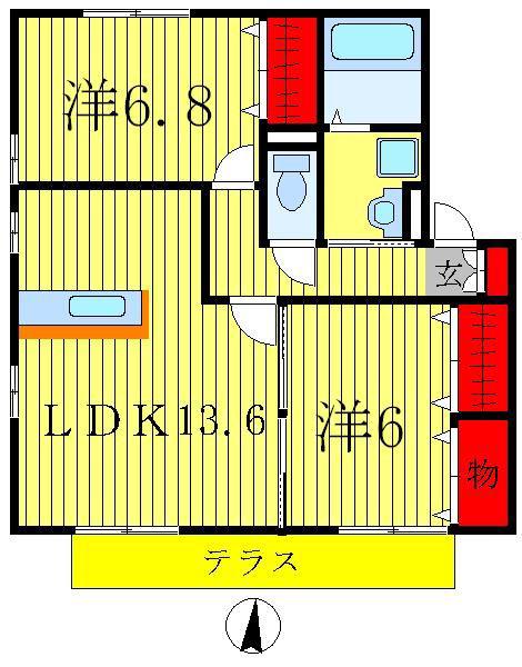 リビングタウンみのり台B(2LDK/1階)の間取り写真