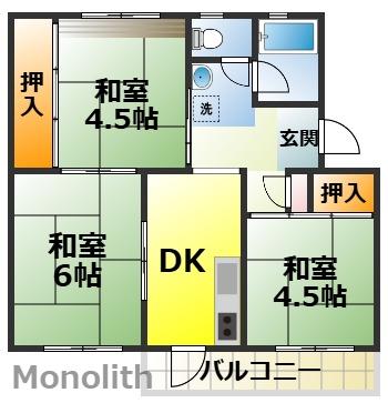 鶴山台20号棟(3K/3階)の間取り写真