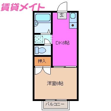 アドバンスD(1DK/2階)の間取り写真