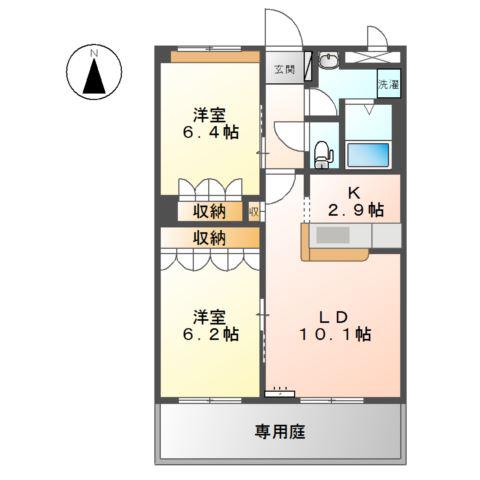 ワンロード加茂川(2LDK/1階)の間取り写真