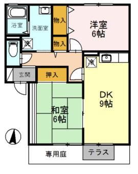 ツインヴィレッジ西脇B棟(2DK/1階)の間取り写真