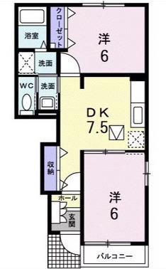 シエル・エトワール(2DK/1階)の間取り写真