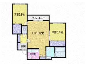 LEBENOAK (2LDK/3階)の間取り写真