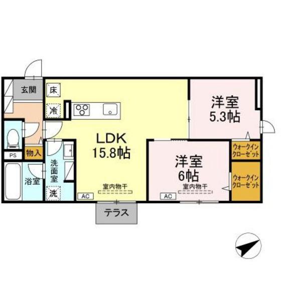 TORISIA大慈寺町B(2LDK/1階)の間取り写真
