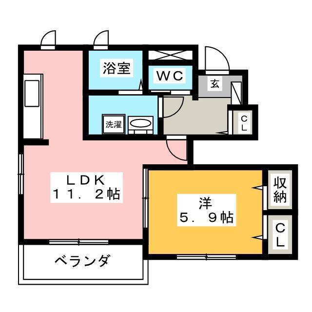 ショコラII(1LDK/1階)の間取り写真