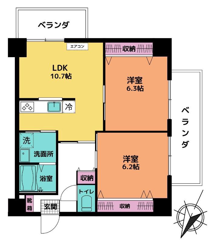 オウルハウス(2LDK/6階)の間取り写真