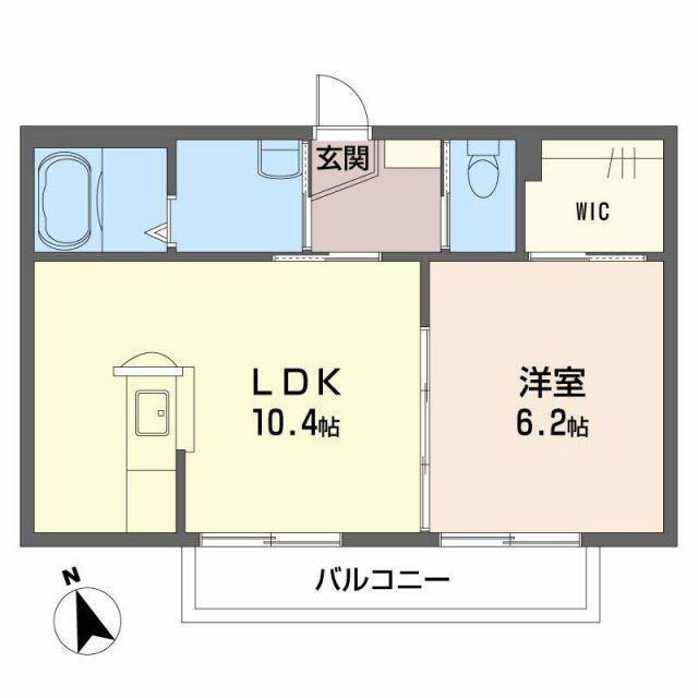 フェリスタージュ五日市中央A棟(1LDK/2階)の間取り写真