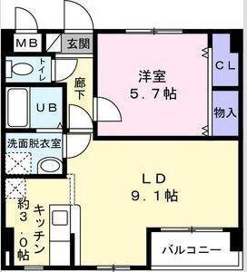 東仙台レジデンス弐番館(1LDK/3階)の間取り写真