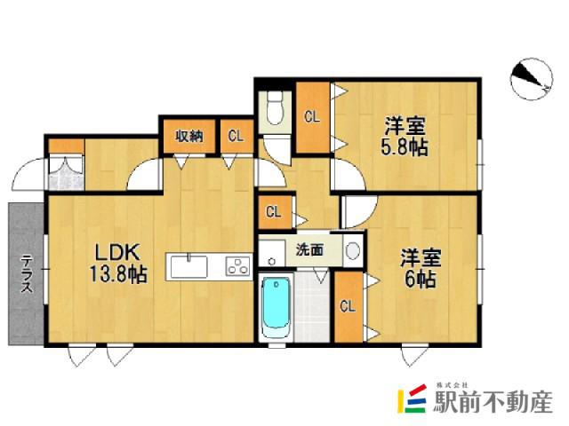 ボナールハイム花ノ木 二番館(2LDK/1階)の間取り写真