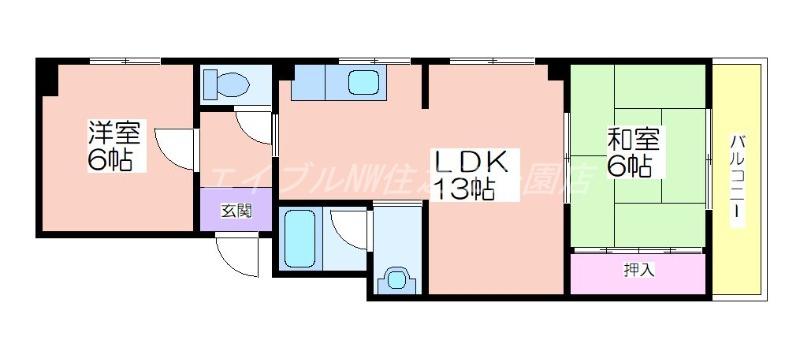 シャトー松山(2LDK/4階)の間取り写真