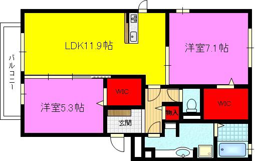 レジェンド深野(2LDK/2階)の間取り写真