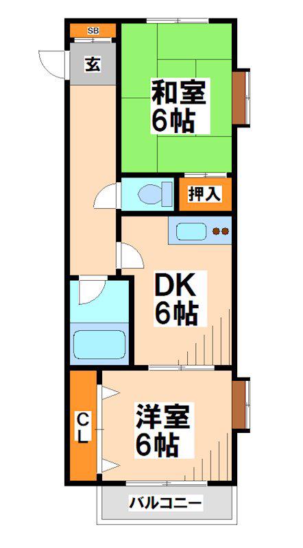 ウェルビル白糸台(2DK/1階)の間取り写真