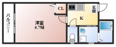 上野坂グランハイツC(1K/2階)の間取り写真