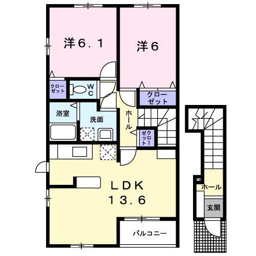シャンゼリゼB(2LDK/2階)の間取り写真