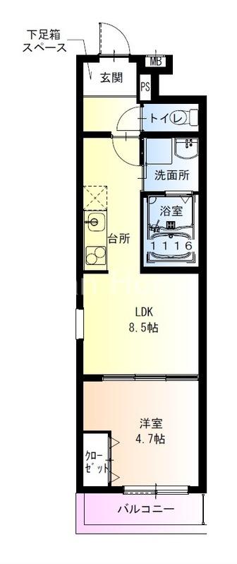 フジパレス鴫野東ウエスト(1LDK/2階)の間取り写真