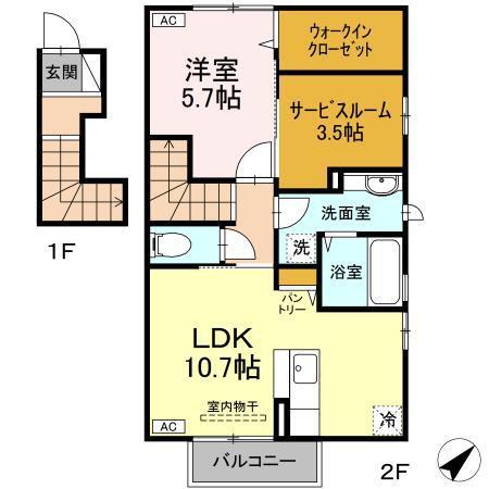 シャルム石堂(1LDK/2階)の間取り写真