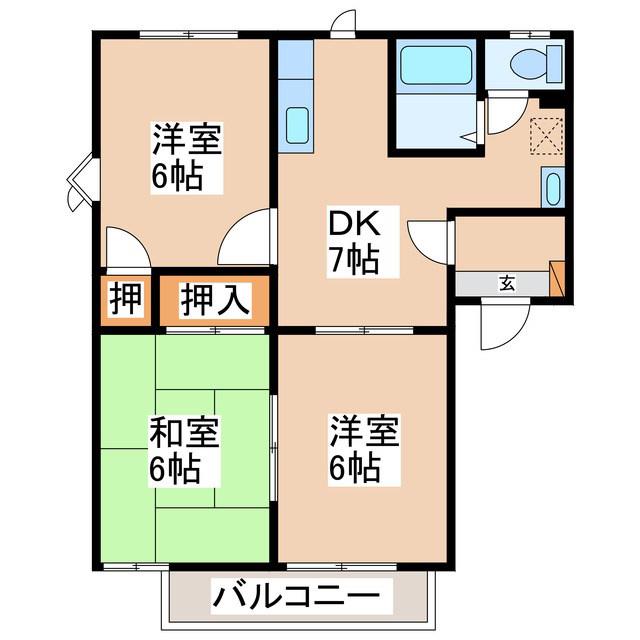 フレグランスモアファイブC棟(3DK/1階)の間取り写真