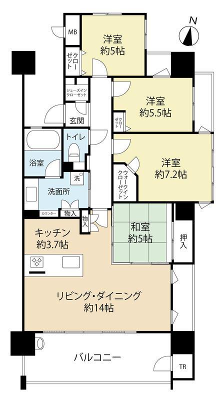 サンリヤン久留米駅前 1207号(4LDK/12階)の間取り写真