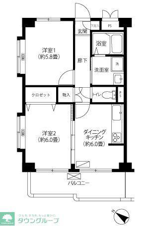 ベルプリューム高津(2DK/2階)の間取り写真