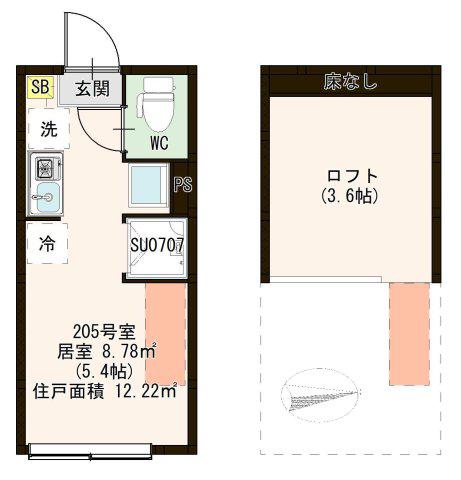 ハレテラス西綾瀬(ワンルーム/2階)の間取り写真