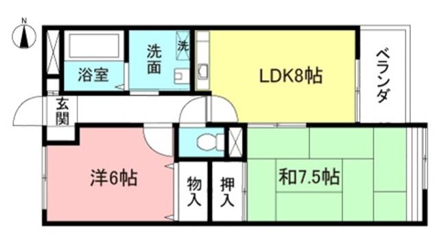 アビタシオン武蔵野(2DK/4階)の間取り写真